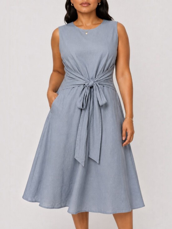 malvin Dresses & Skirts - Malvin Germany Linen Ramie Tie Front Midi Dresss Grey Blue Coastal Minimalist XL